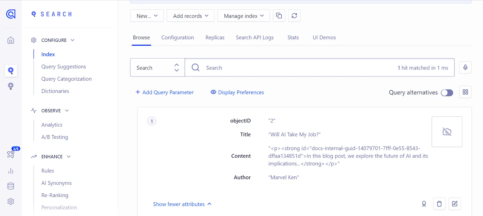 An image of the created blog post